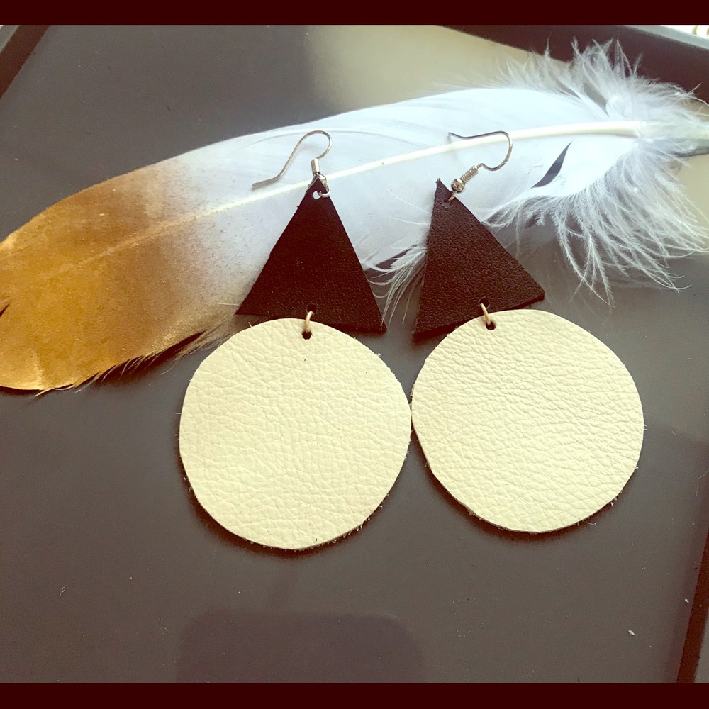 Hand made Real Leather EARRINGS geometric shape